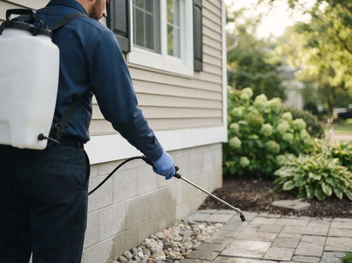 Pest control technician inspecting a home in Holley, NY